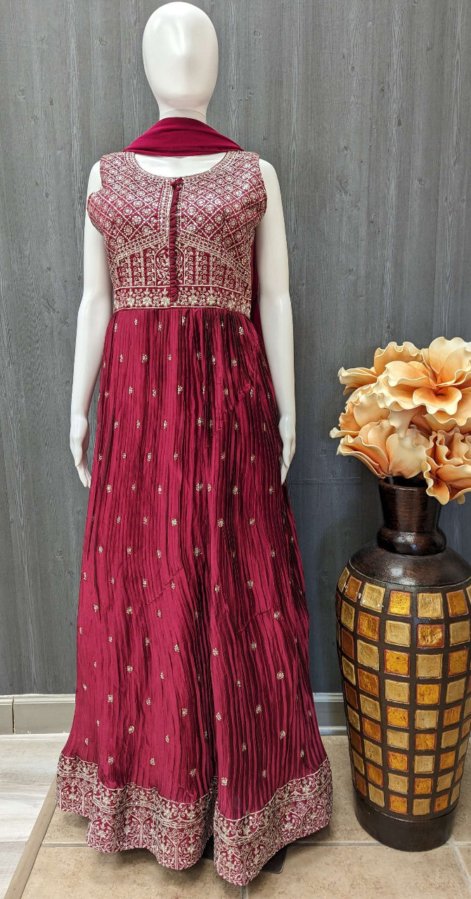 Indian Party Dresses - Satin Silk Party wear dress- Size 38 image 0