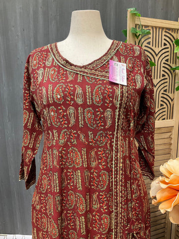 Plus Size Angrakha Style Anarkali Kurti - Traditional Ethnic Wear