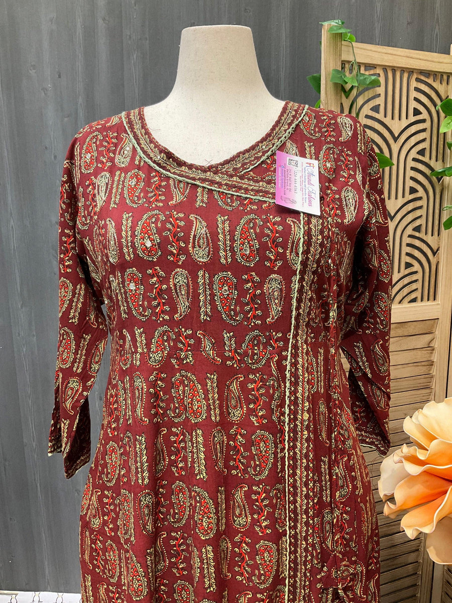 Plus Size Angrakha Style Anarkali Kurti - Traditional Ethnic Wear