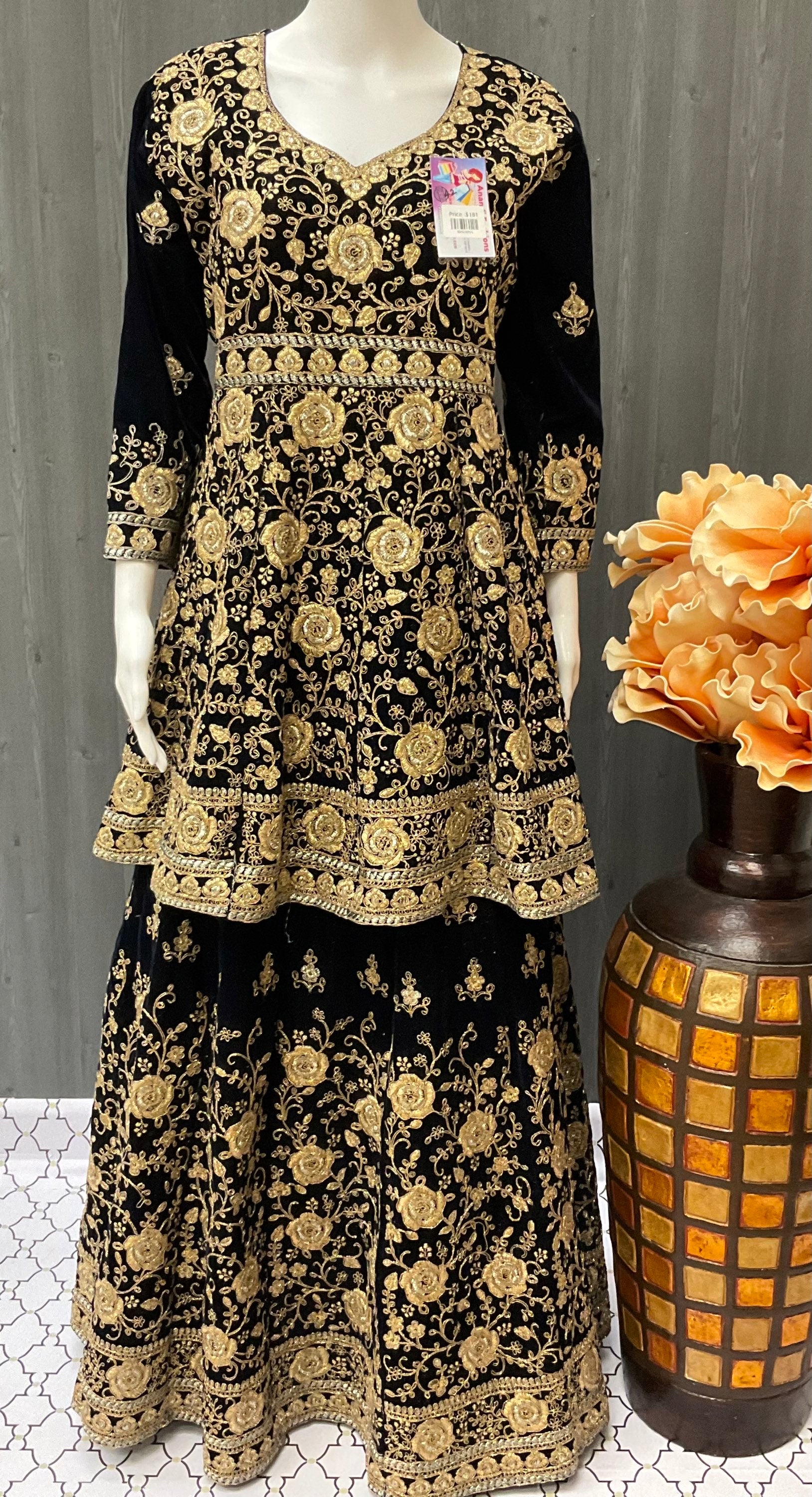 Bridal velvet navy blue lehanga with peplum top image 1