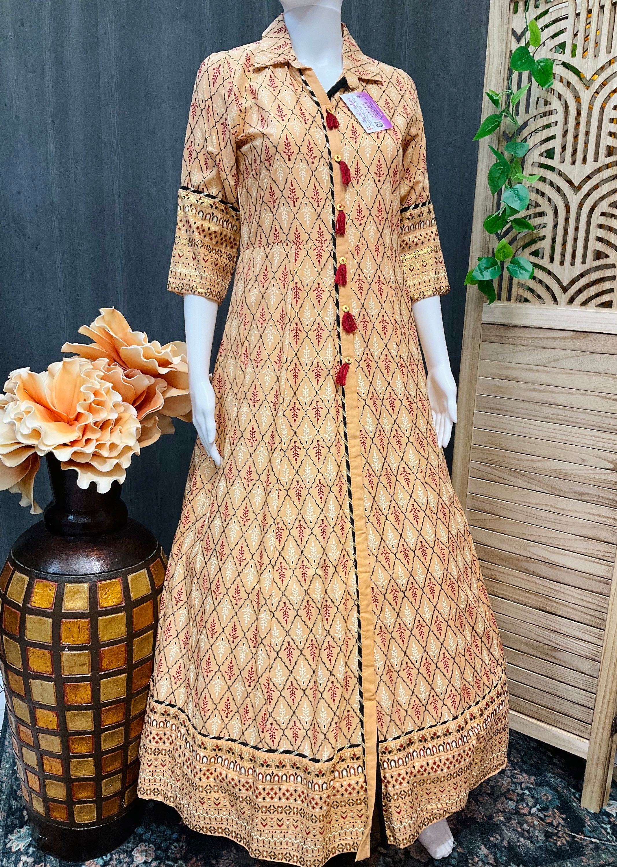 Rayon long Anarkali kurti- Size 36/US XXS image 1