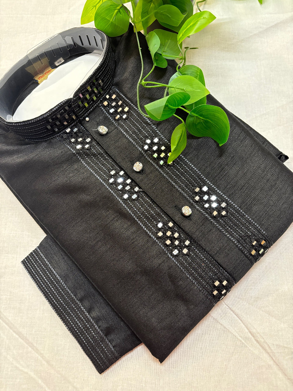 Mens Kurta - Plain Black Men’s Silk Kurta Pajama set- Size 42/44/46 image 2