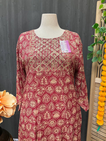 Plus Size Anarkali Rayon Kurti - 48 Inch Length