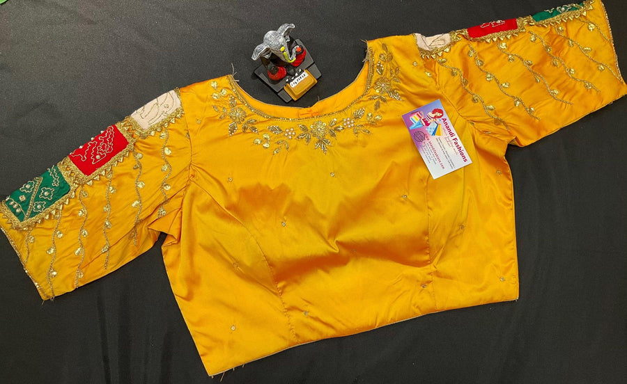 Raw Silk Yellow Color Blouse-size 38