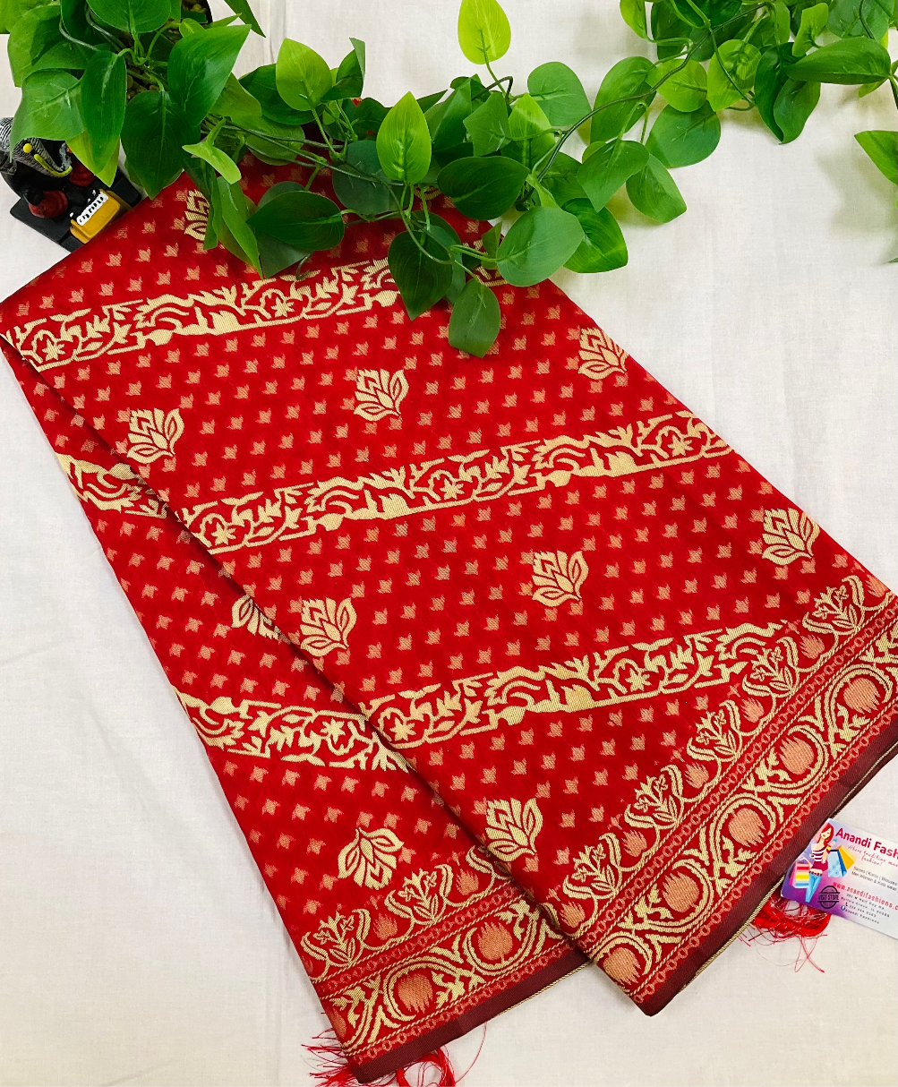 Art silk saree in red and gold image 0