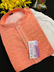 Boys Chikankari Kurta Pajama Set - Traditional Embroidery Kids Wear