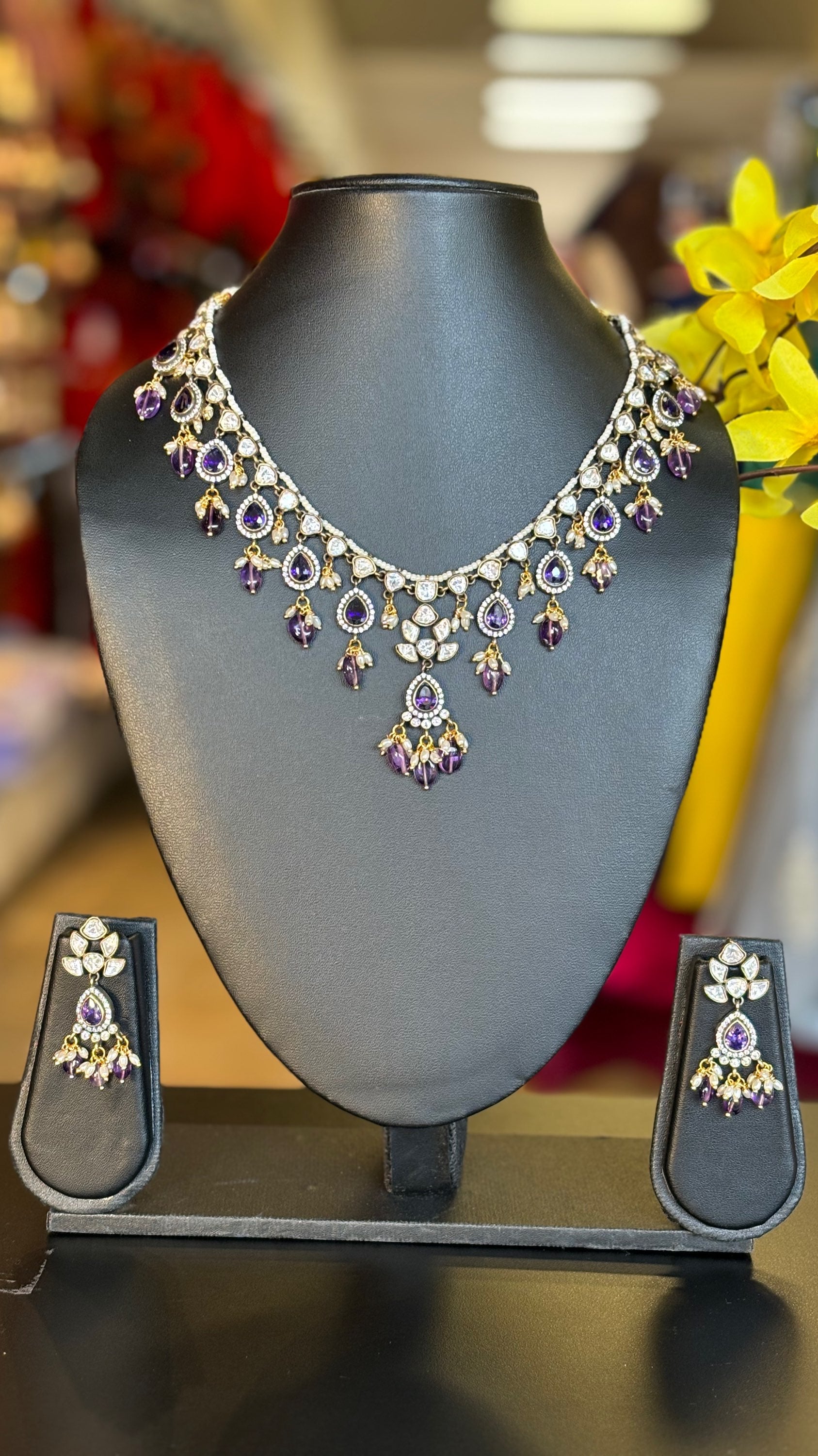 Necklace set - Moissanite Stones Necklace set with Purple Stones image 0