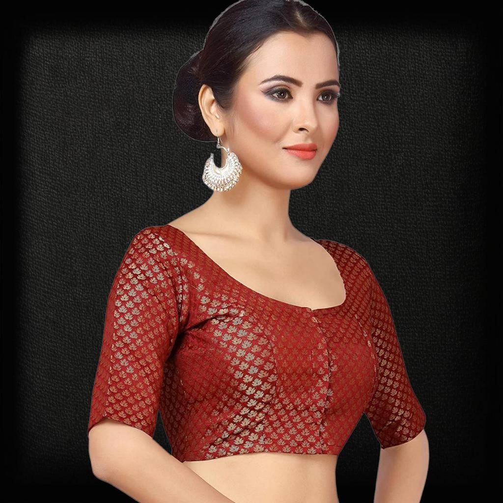 Brocade Blouse - Front opening Maroon blouse image 1