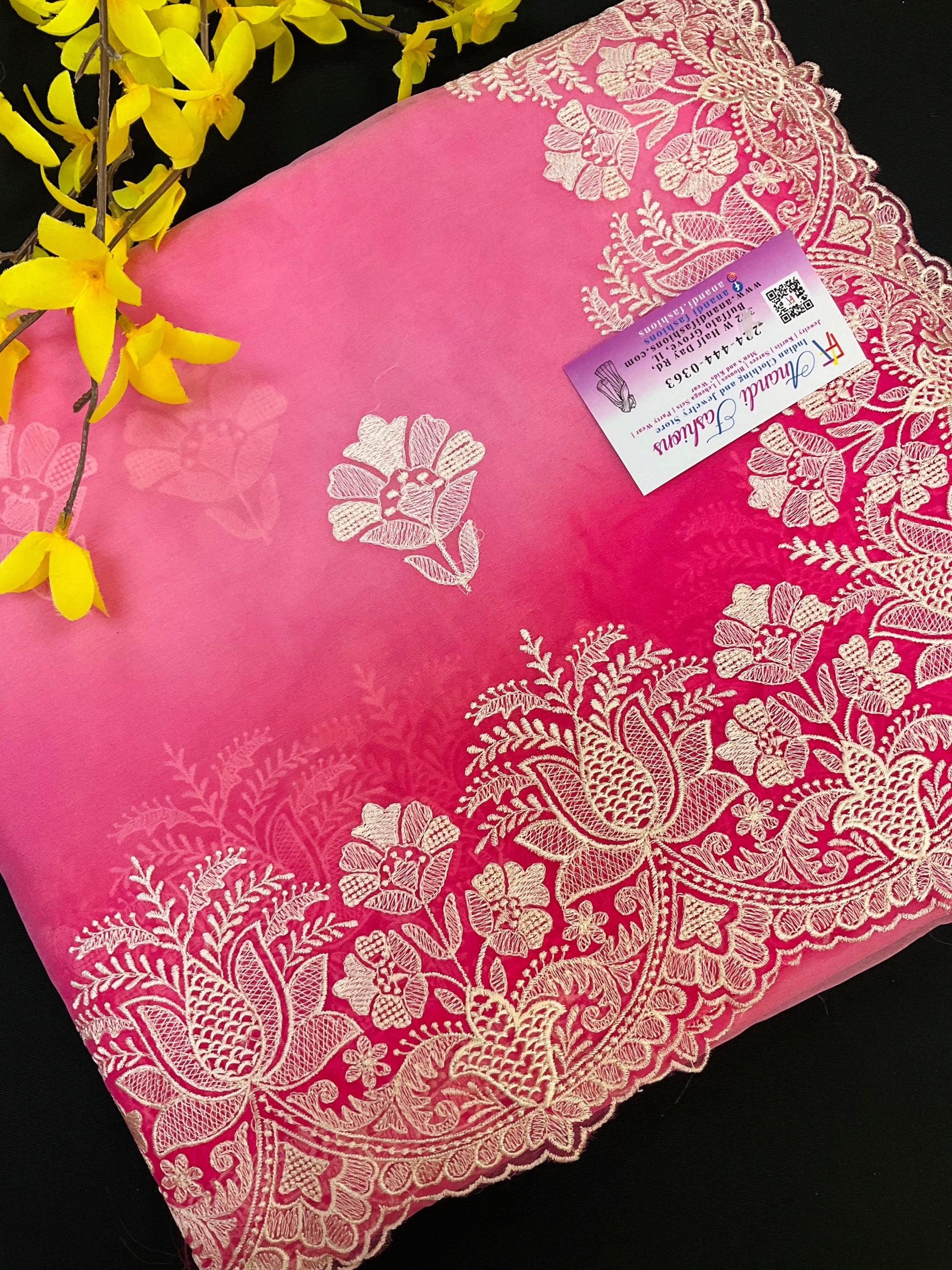 Organza saree with thread embroidery  image 2