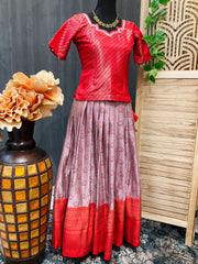 Red - Lavender color Benaras  Pattu Pavadai for Girls - Size 34/36