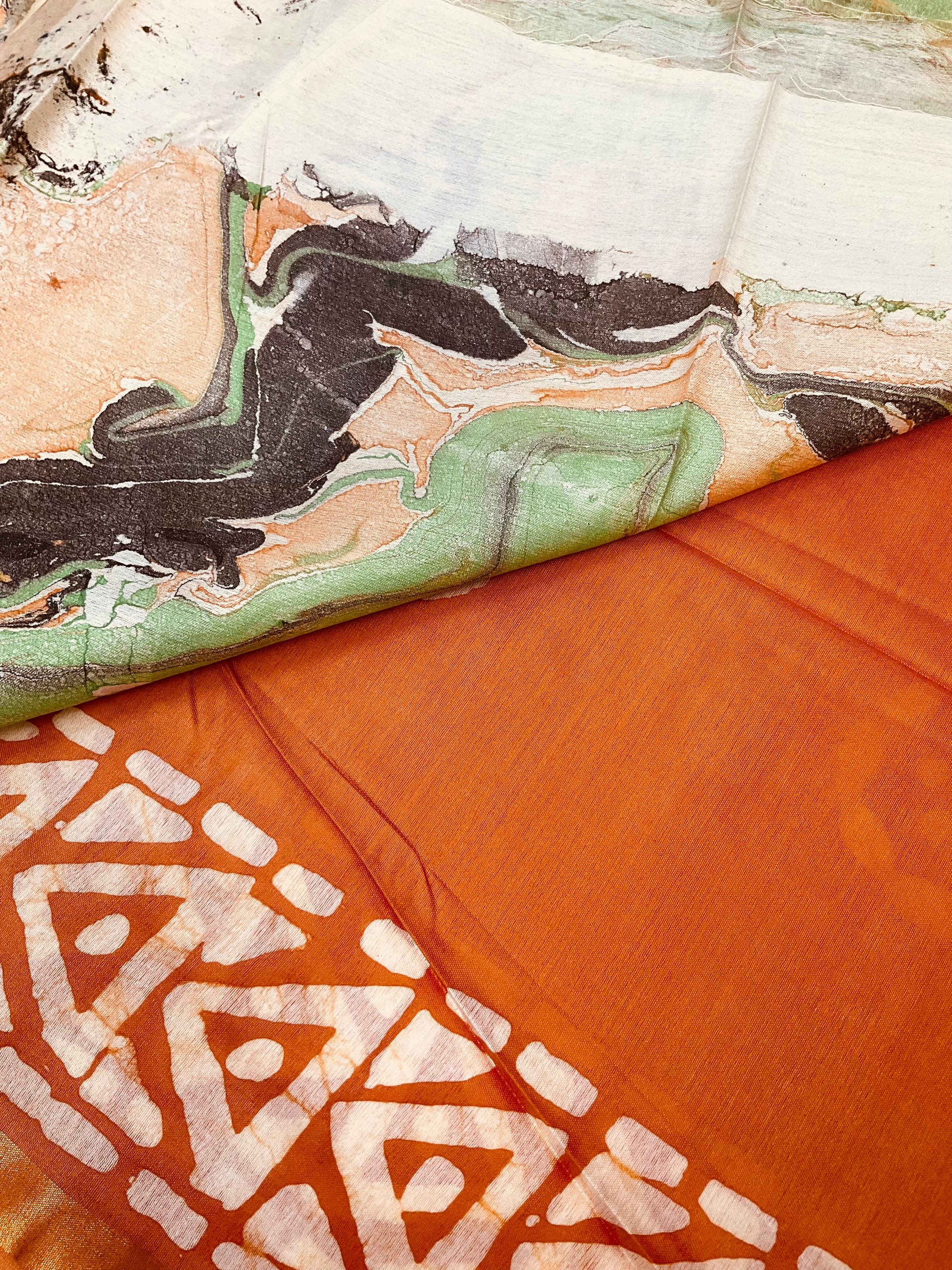 Batik print sarees with digital print pallu image 8