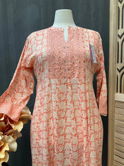 Plus Size Anarkali Orange Kurti Size 44/48 - Pure Cotton Long Kurti