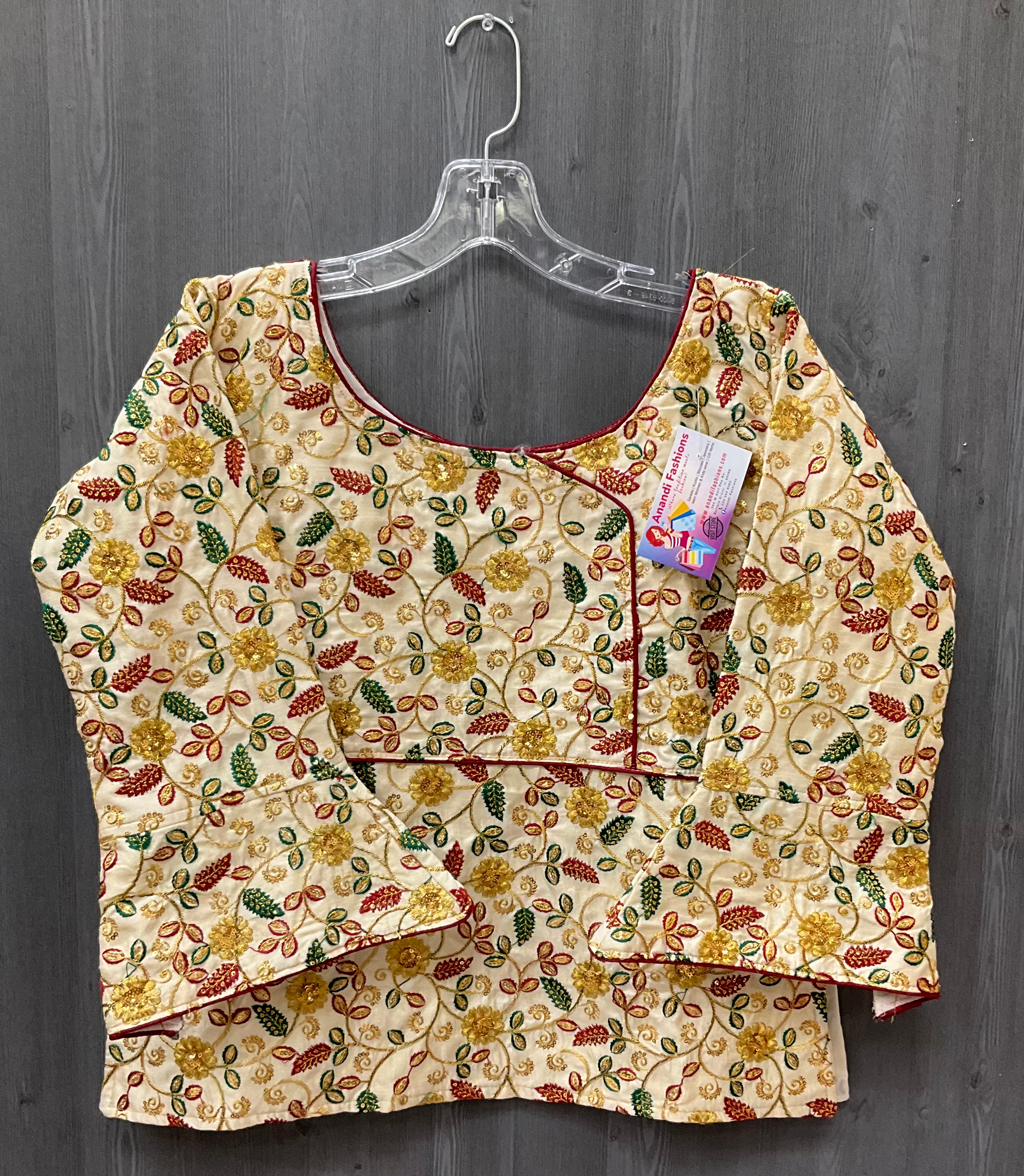 Long Sleeve Blouse - Gorgeous Gold Raw Silk Blouse with Embroidery image 0