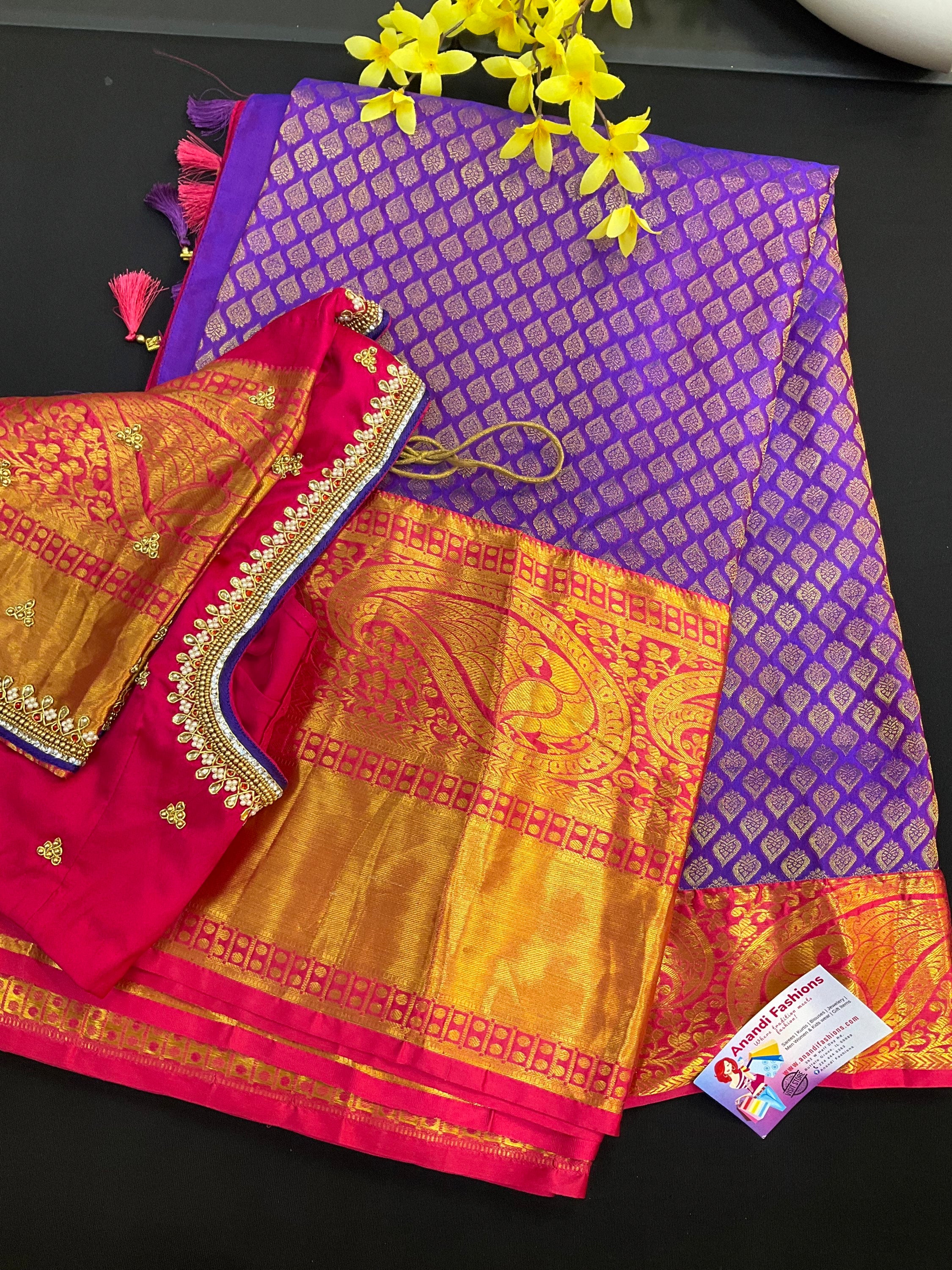 Semi Silk KanchiPuram Saree with stitched Maggam Blouse image 0