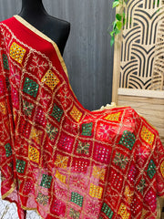 Phulkari Dupatta with Real Mirror Work - Traditional Embroidery