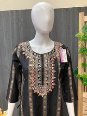 Size 44- Black Cotton Kurti with Design work