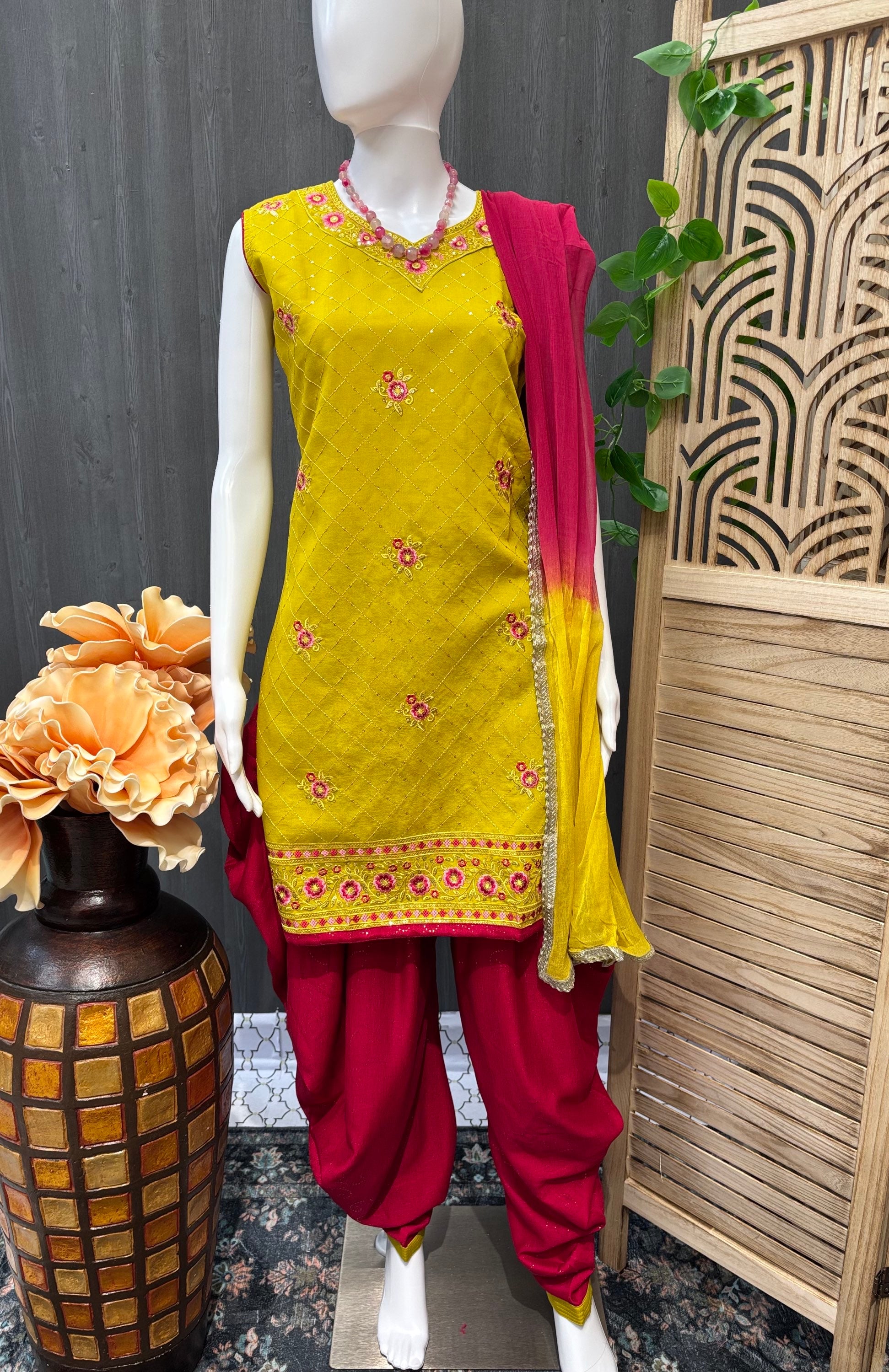 Size 40-Teen Girl Green and Pink Patiala suit image 0