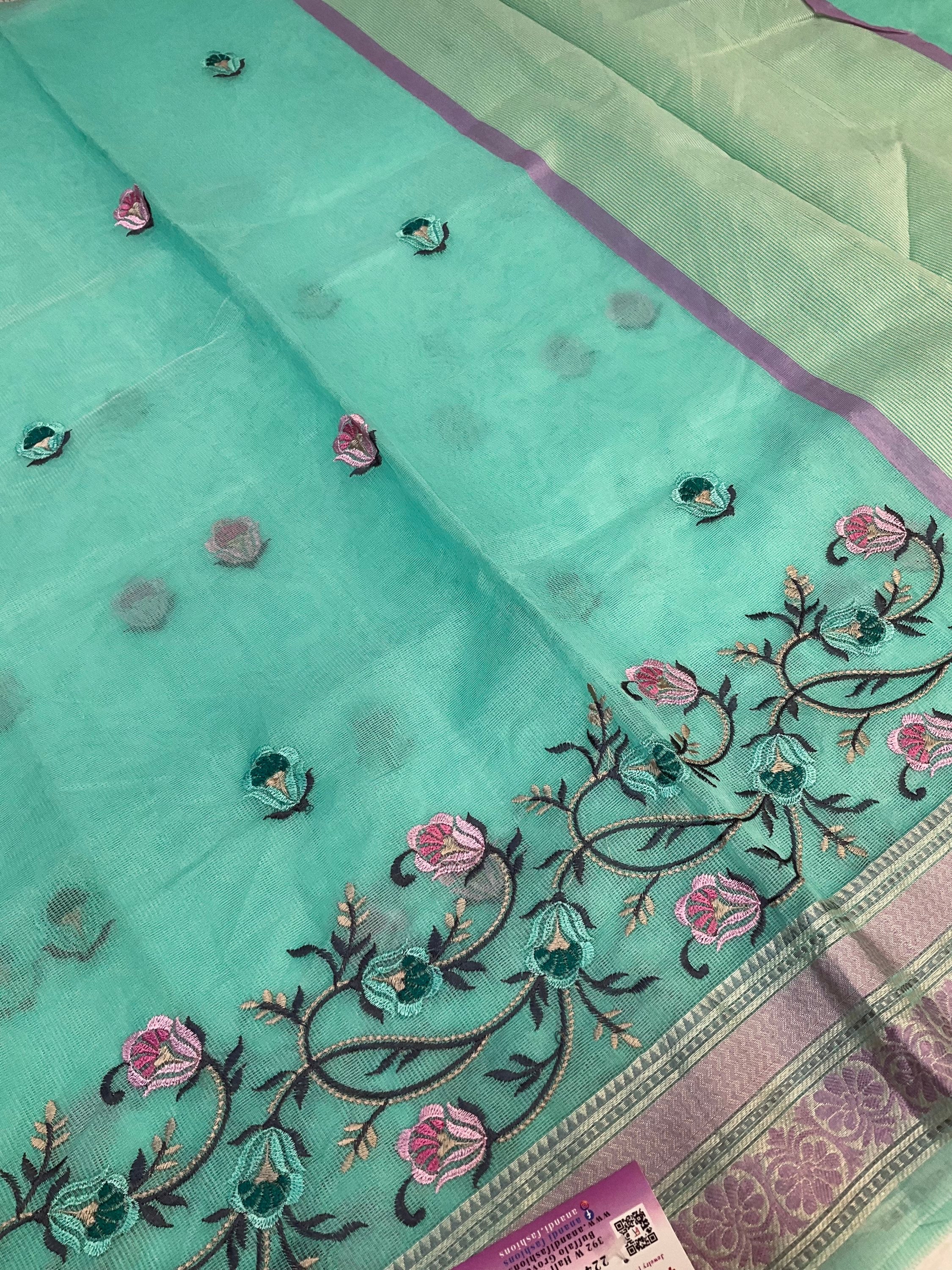 Super net saree with thread embroidery  image 1