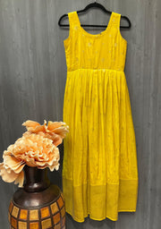 Little Girls - Customized Benarasi Yellow Long Dress with Red Vest