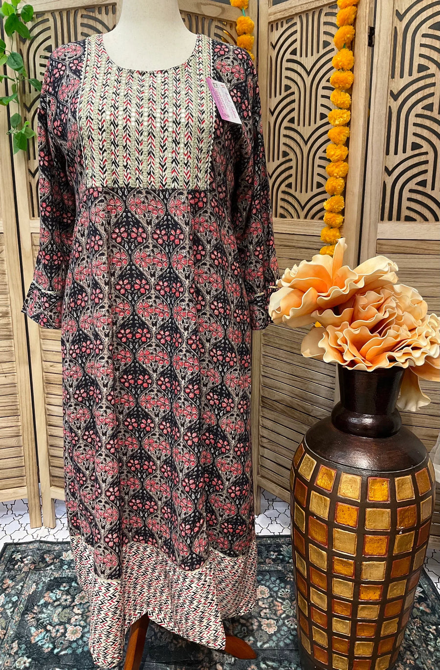 Plus Size Rayon Navy Blue Anarkali Kurti