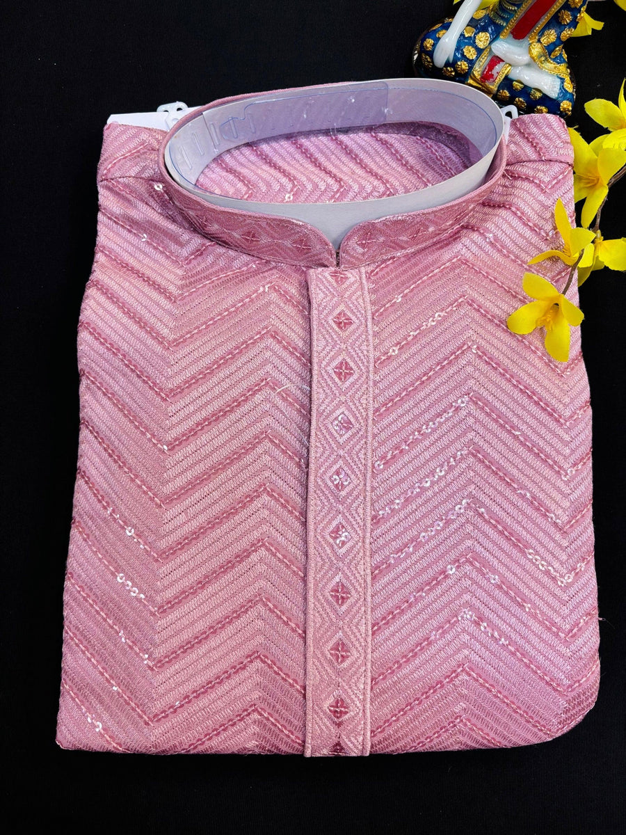 Premium Quality Sequin Mens Kurta Pajama Set - Party Wear