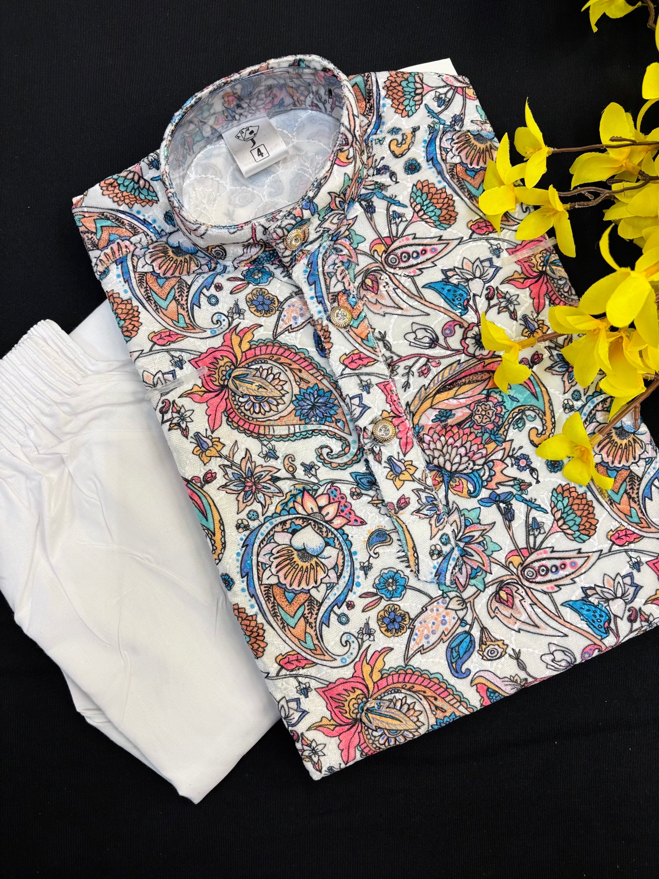 Digital Print Boys Velvet Kurta Pajama set- Size 4 to 12 image 0