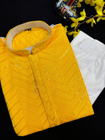Premium Quality Sequin Mens Kurta Pajama Set - Party Wear