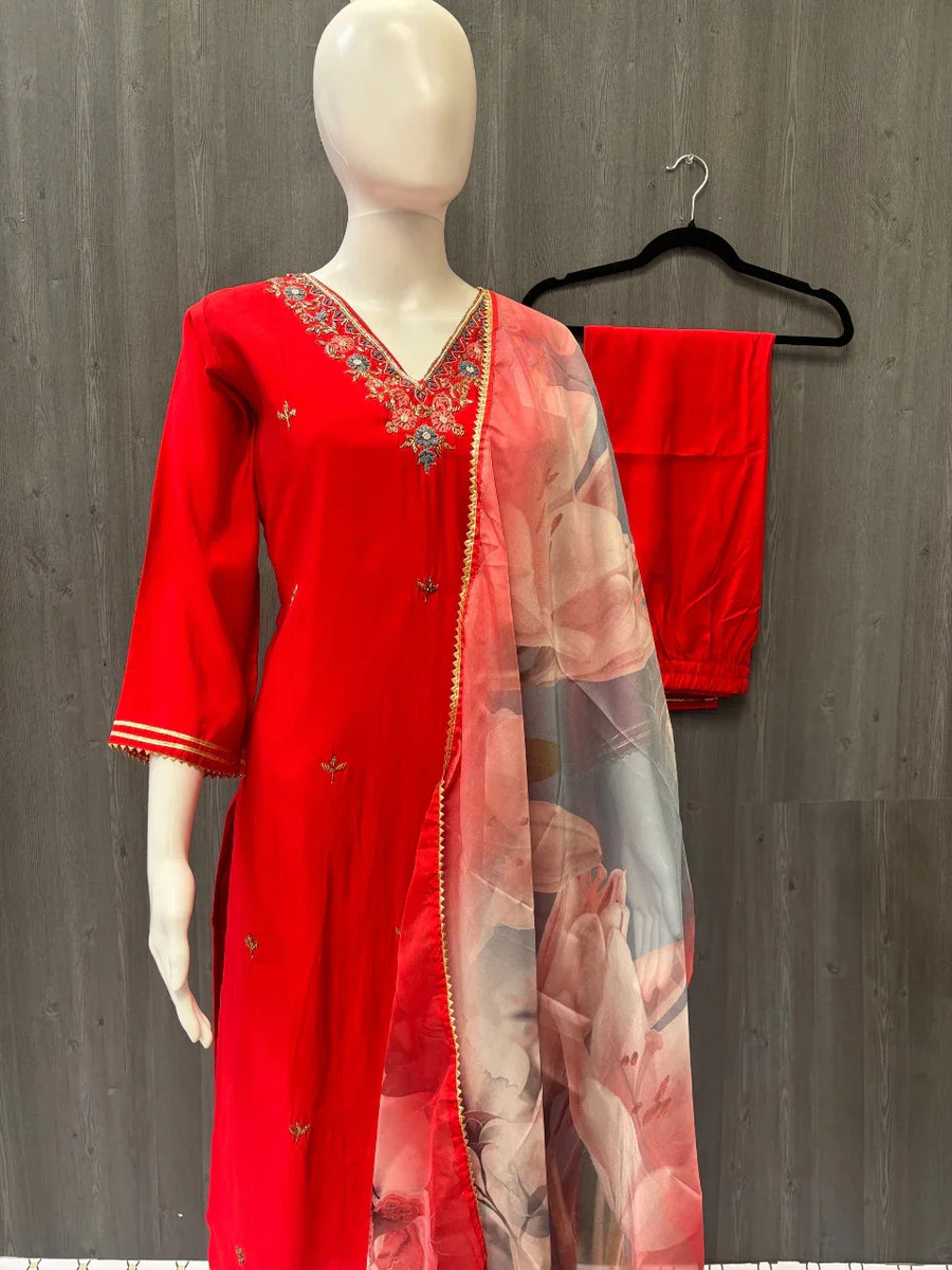 Party Wear Churidar /Kurti Set with Digital Print Dupatta