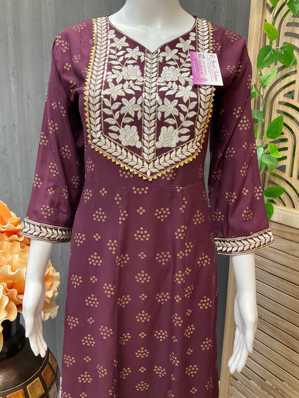 Size 42-Comfortable Soft Rayon Anarkali Kurti with Elegant Embroidery image 1