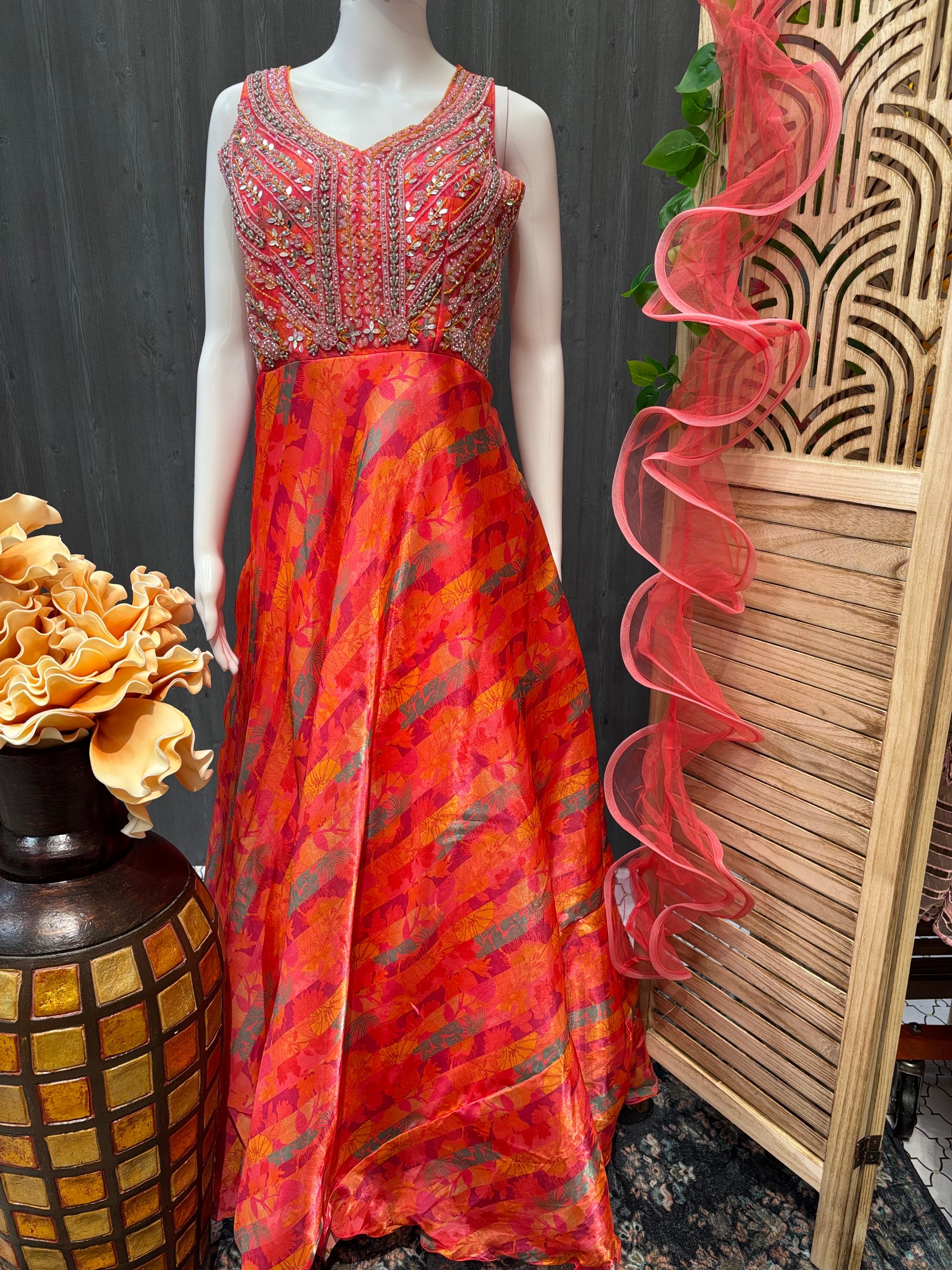 Orange Color- Long Party Wear Dress/Gown image 0