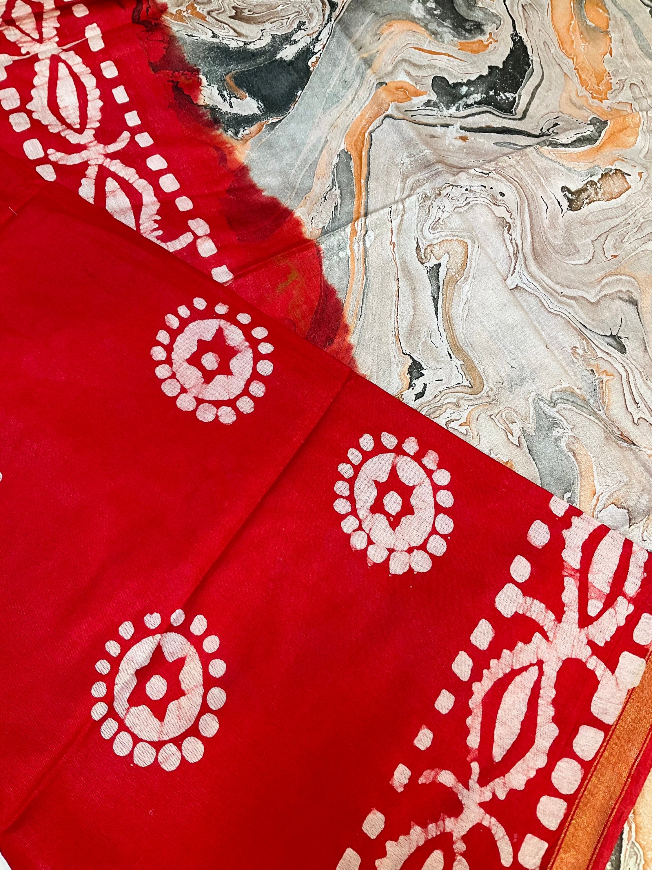 Batik print sarees with digital print pallu image 10