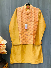 Party Wear for Men - Yellow and Red Men’s kurta set with Vest