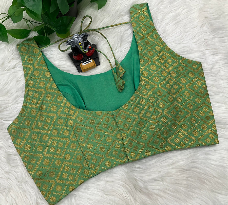 Brocade Blouse - Bright Green Blouse- Size 40