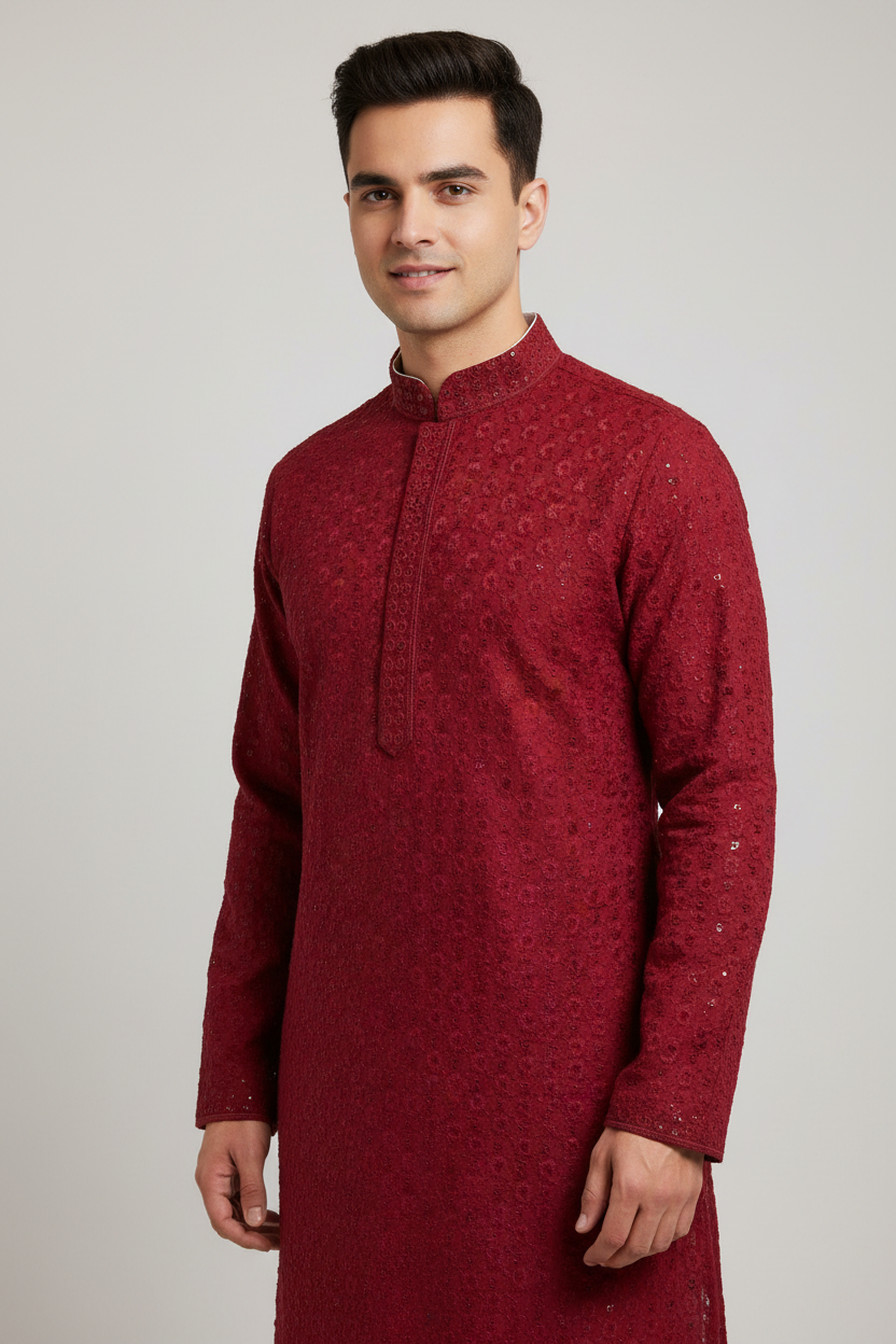 Men’s Chikankari Traditional Embroidered Ethnic Kurta Set