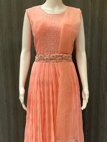 Baby Pink Long Party Dress - Elegant Ethnic Wear for Women
