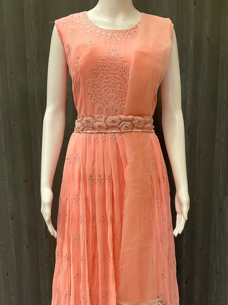 Baby Pink Long Party Dress - Elegant Ethnic Wear for Women