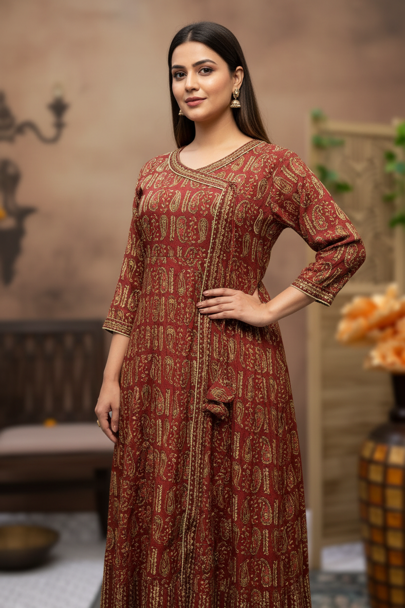 Plus Size Angrakha Style Anarkali Kurti - Traditional Ethnic Wear