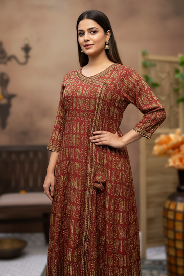Plus Size Angrakha Style Anarkali Kurti - Traditional Ethnic Wear