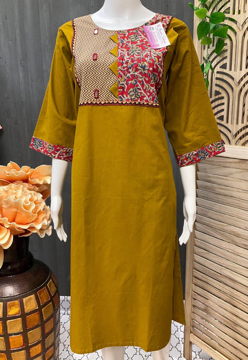Pure Cotton Kurti Size 42 - Kalamkari Border with Mirror Work