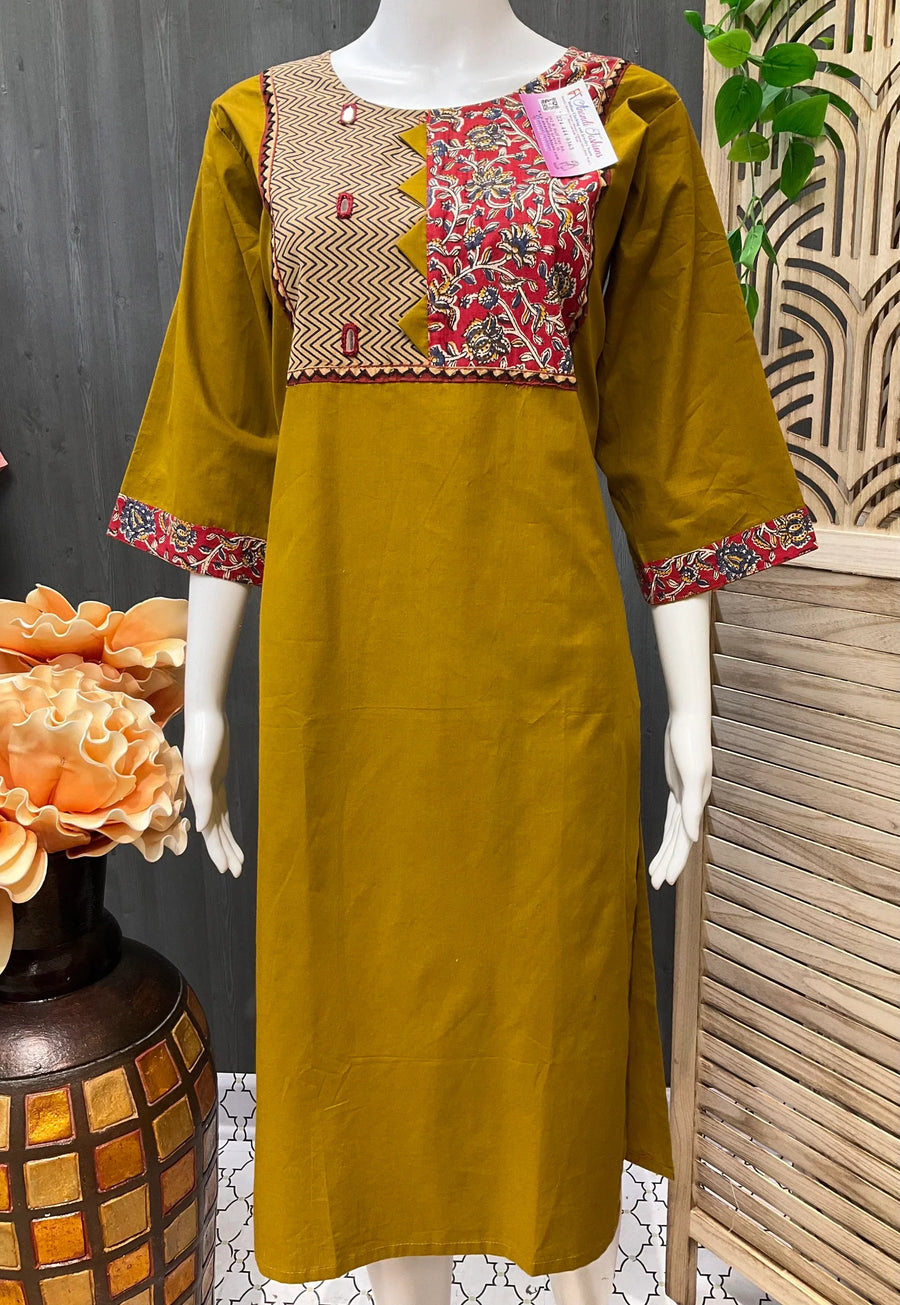 Pure Cotton Kurti Size 42 - Kalamkari Border with Mirror Work