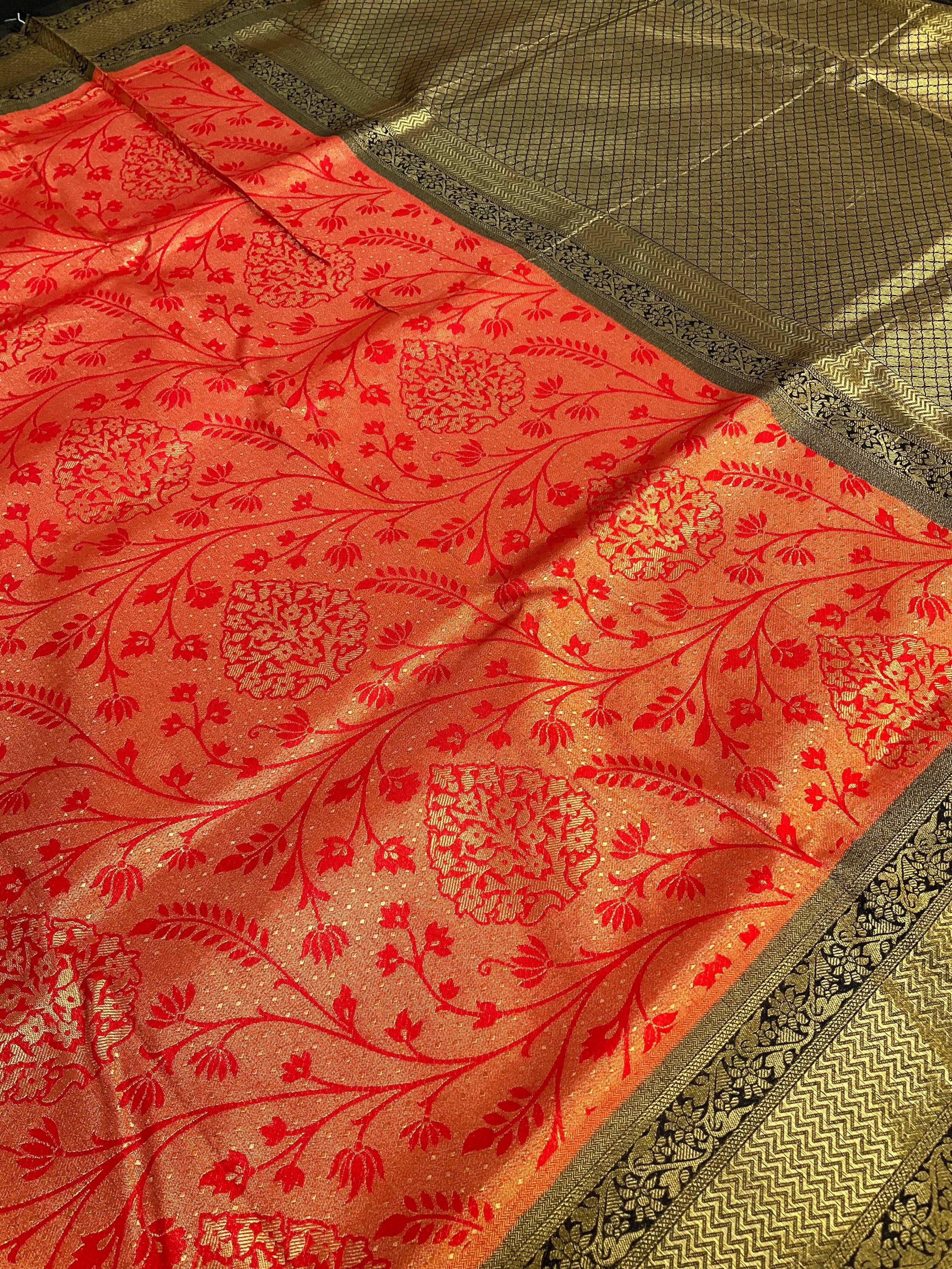 Red soft silk Saree with full Design image 1