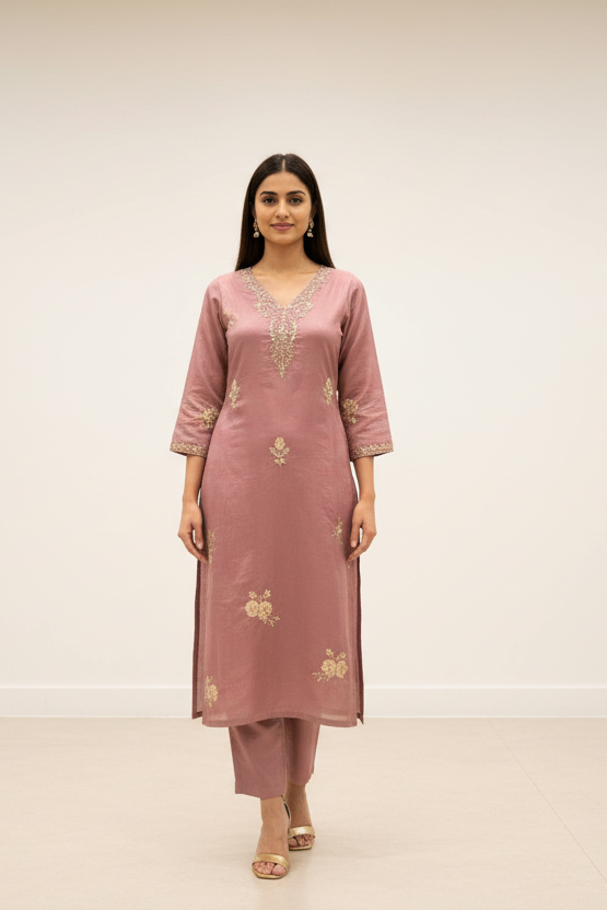 Women’s Light Onion Pink 3 Piece Kurti Set