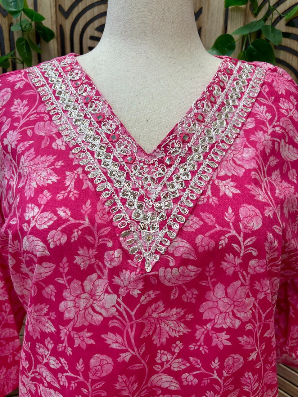 Plus Size - Pure Cotton Pink Color 3 piece Kurti set - Size 48/US XXL image 2