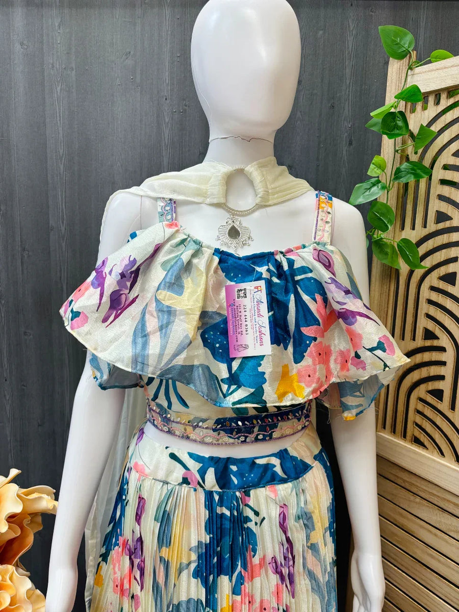 Floral Print Chinon Lehenga Set - Party & Wedding Wear