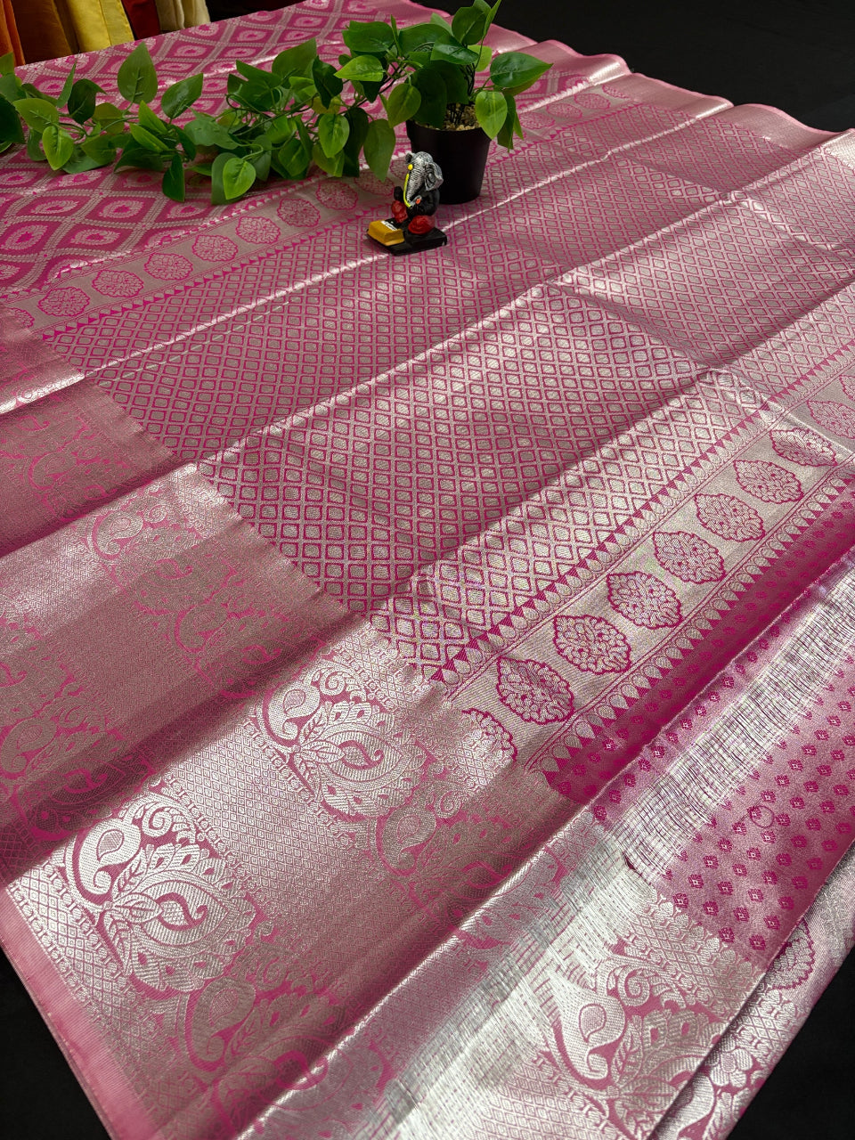 Semi Silk Kanjeevaram Saree - Premium quality Soft Material Pink Saree image 1