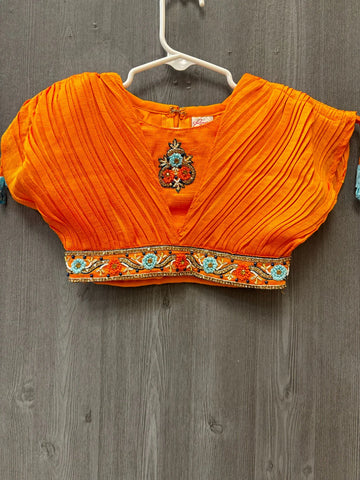 Little Girls Orange & Blue Lehenga Set Size 24 - Kids Ethnic Wear