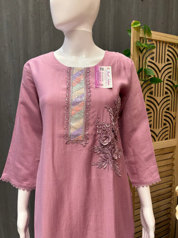 Light Lavender Kurtis with Floral Embroidery work