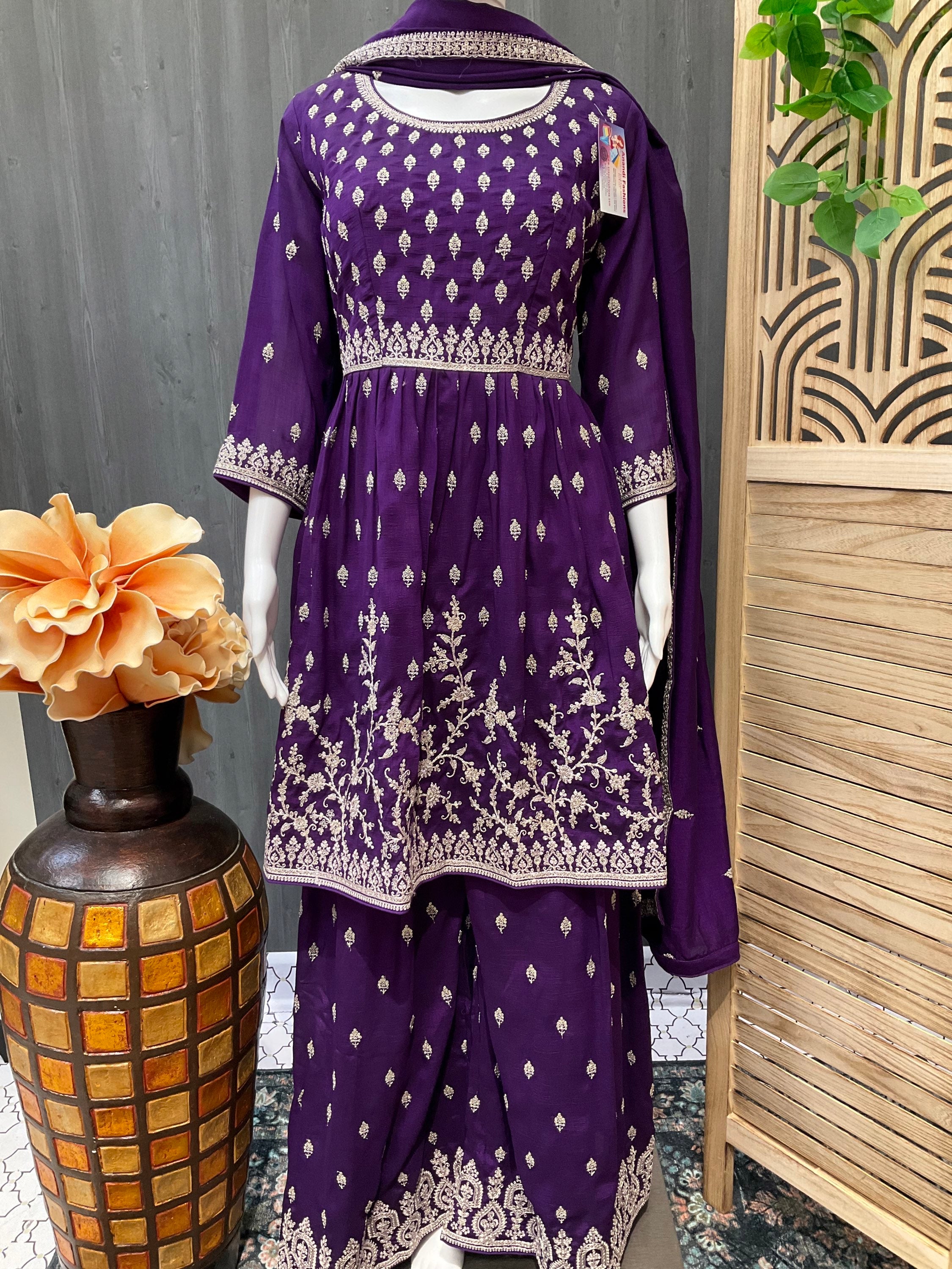 Purple Designer Sharara Suit- Size 42/US M image 2
