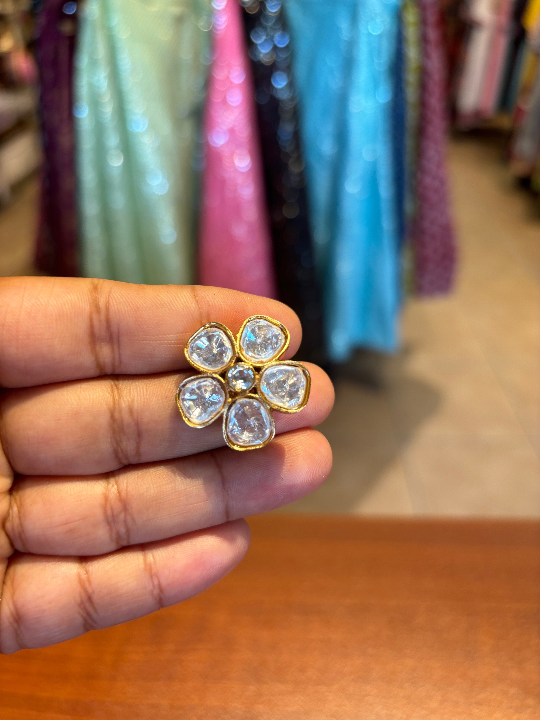 Stud Earrings - Flower Shape Kundan Studs image 2