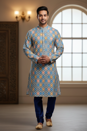Men’s Chikankari Multicolor Silk Chikankari No Pants Included Kurta Set
